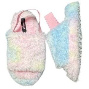NWOT Kensie Girls Rainbow Colored Open Toe Slingback Slippers Size XL 11-12